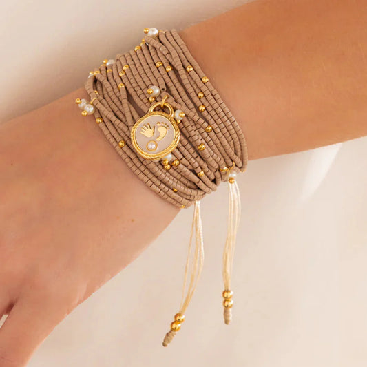 Set x 2 Pulsera Multitiras Perlas + Aretes