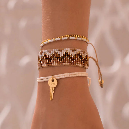 Set x5 Pulsera Tejida Llave + Aretes