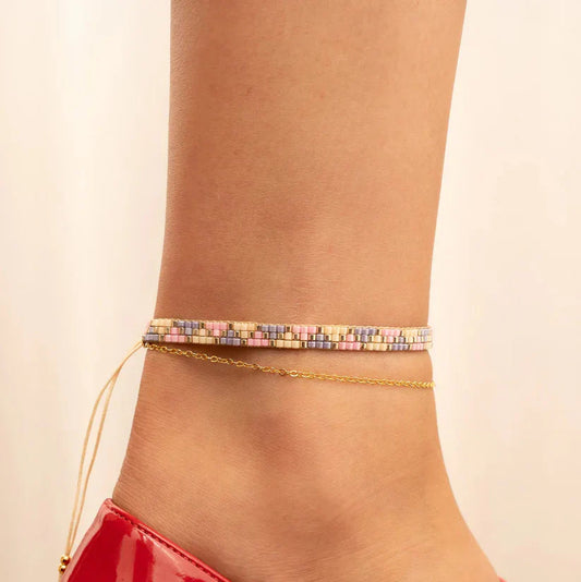 Tobillera Tejida Pastel + Aretes