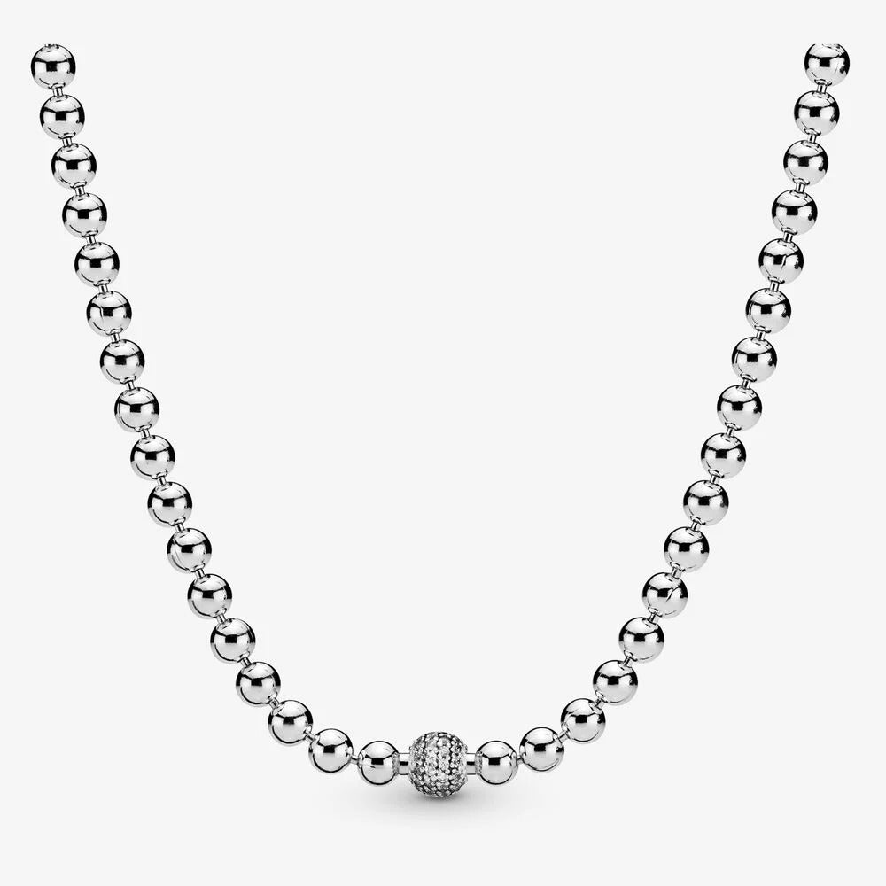 Beads & Pave Silver Necklace