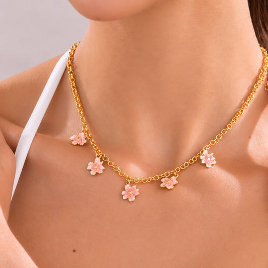 Collar Multichars Mini Flores Rosa