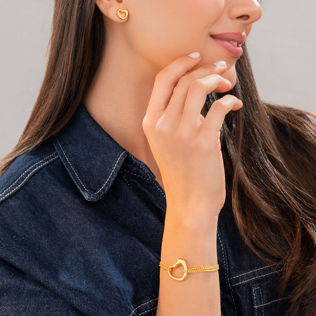 Pulsera + Aretes Corazón Amorfo Oro