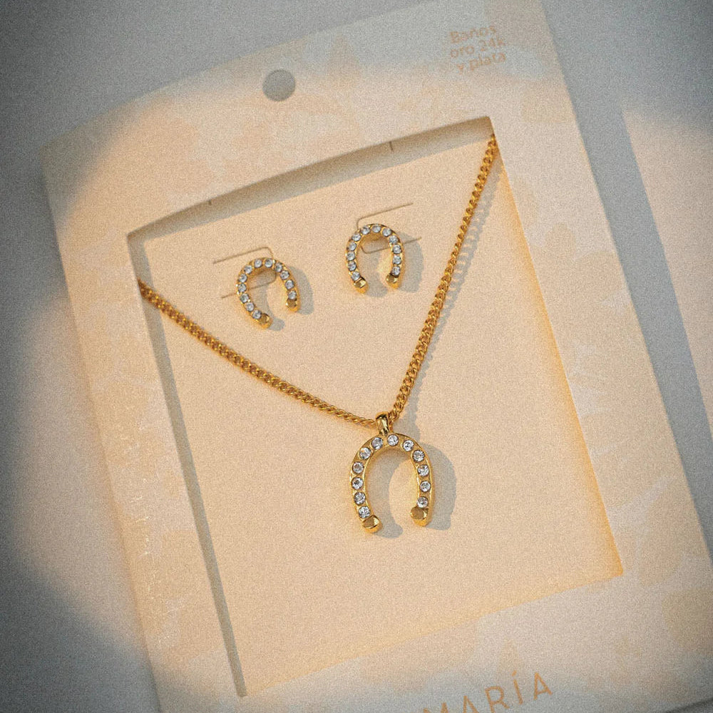 Set Collar + Aretes Herradura Cristales