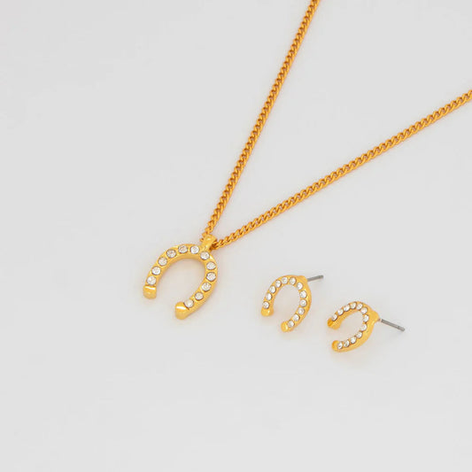 Set Collar + Aretes Herradura Cristales
