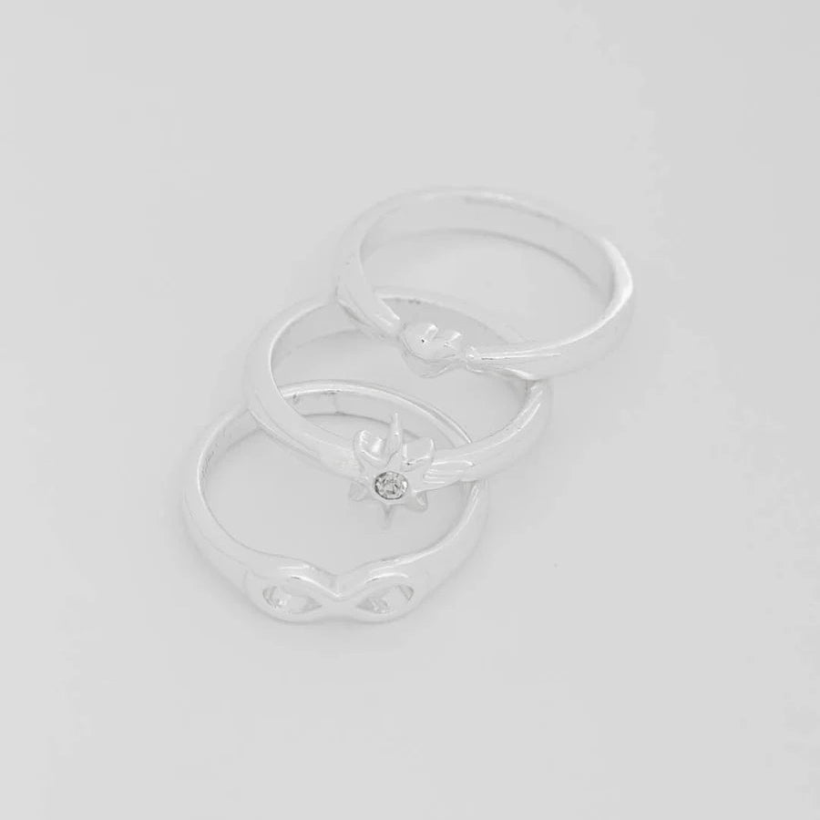 Set x 3 Anillo Infinito Plata Talla 8