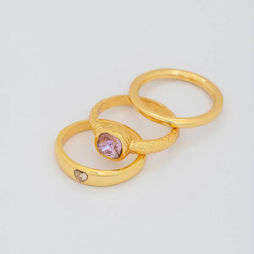 Set X3 Anillos Cristal Lila Talla 7