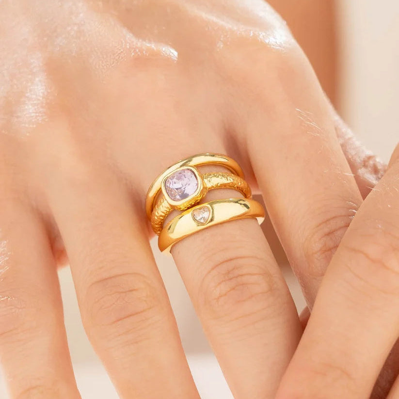 Set X3 Anillos Cristal Lila Talla 7