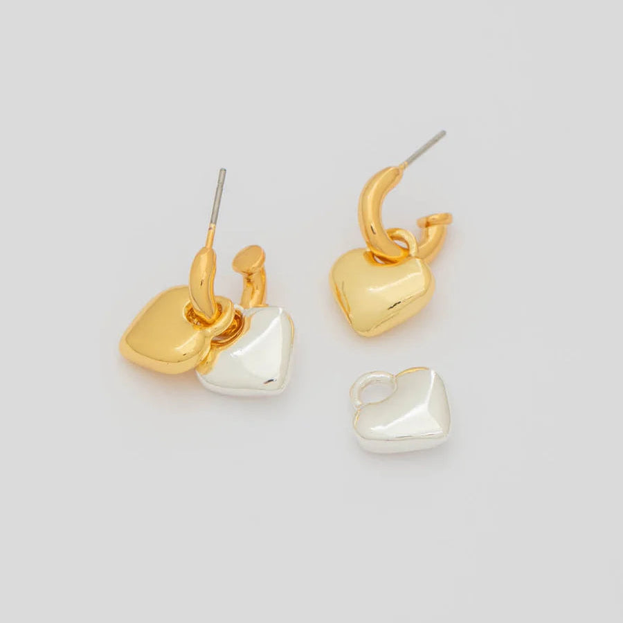 Aretes 3 en 1 Corazón Bicolor