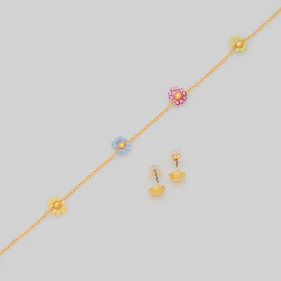 Set Tobillera Flores Multicolor + Aretes