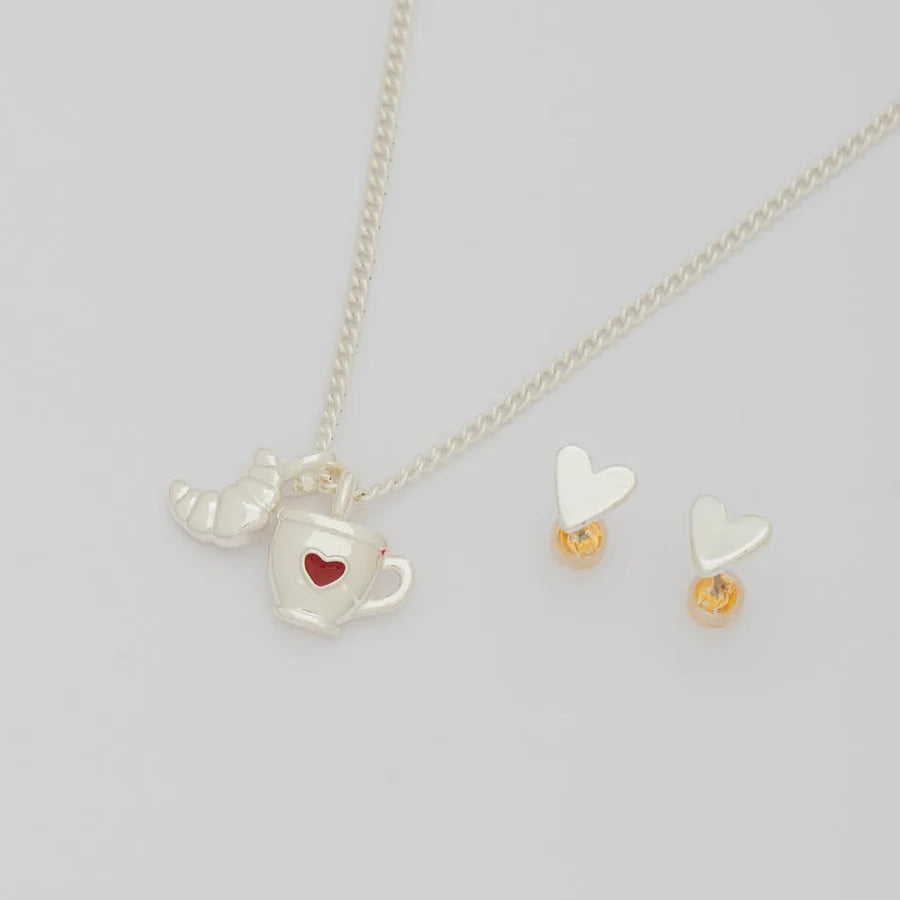Set Collar Taza Corazón + Aretes Plata