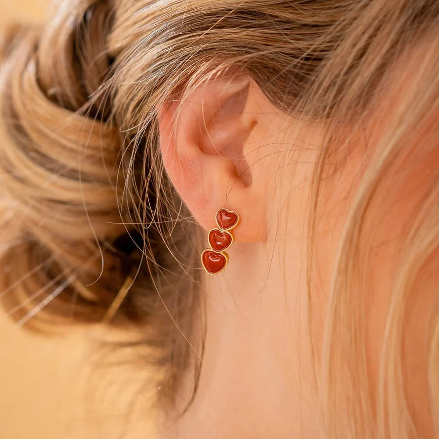 Aretes Corazón Trio Rojo