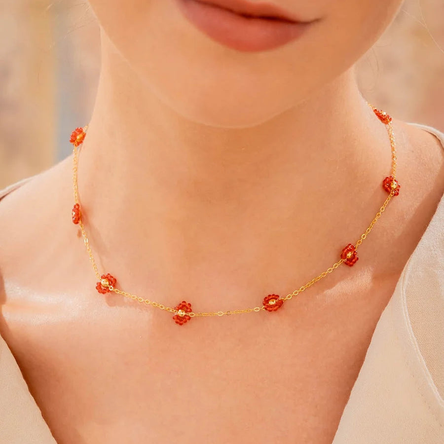 Set Choker Flores Rojo + Aretes