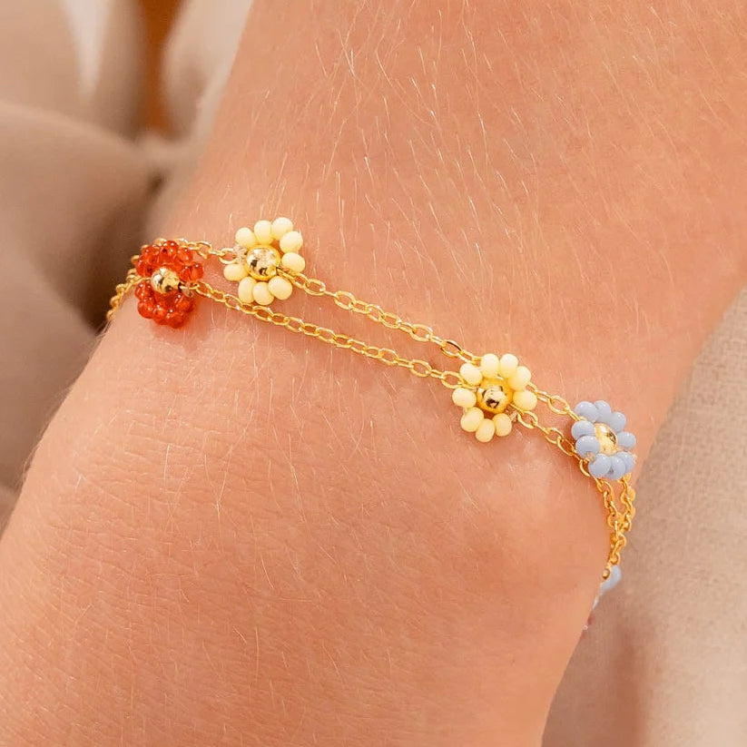Set Pulsera Flores Multicolor + Aretes