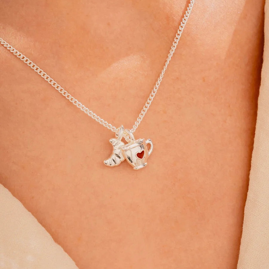 Set Collar Taza Corazón + Aretes Plata
