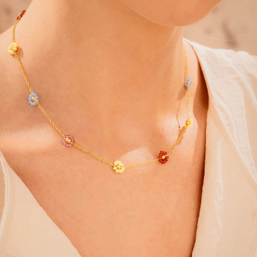 Set Choker Flores Multicolor + Aretes