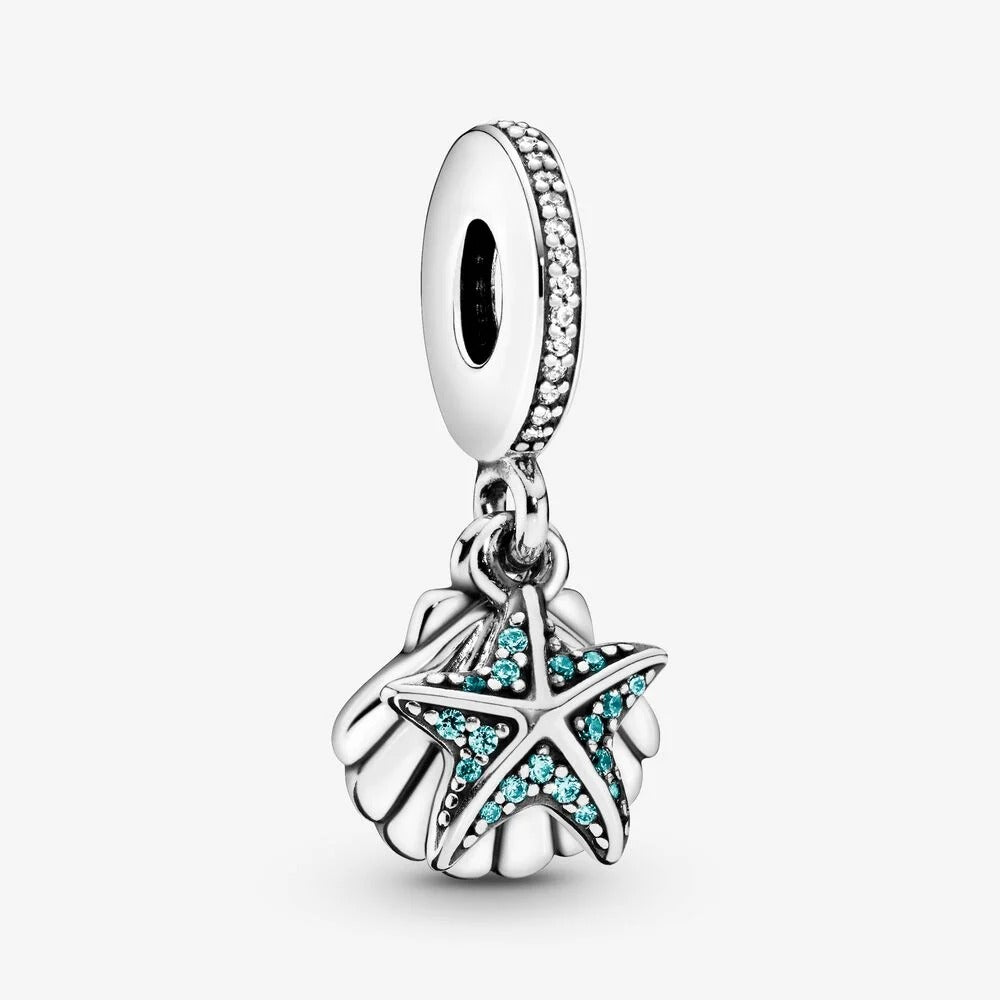 Tropical Starfish & Sea Shell, Frosty Mint & Clear Charm