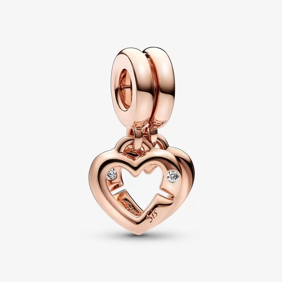 Linked Sister Hearts Split Charm Rose