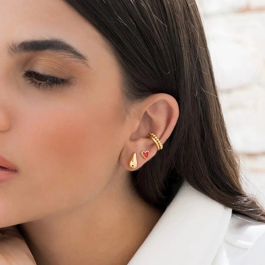 Set X4 Aretes Mini Gota Y Corazón