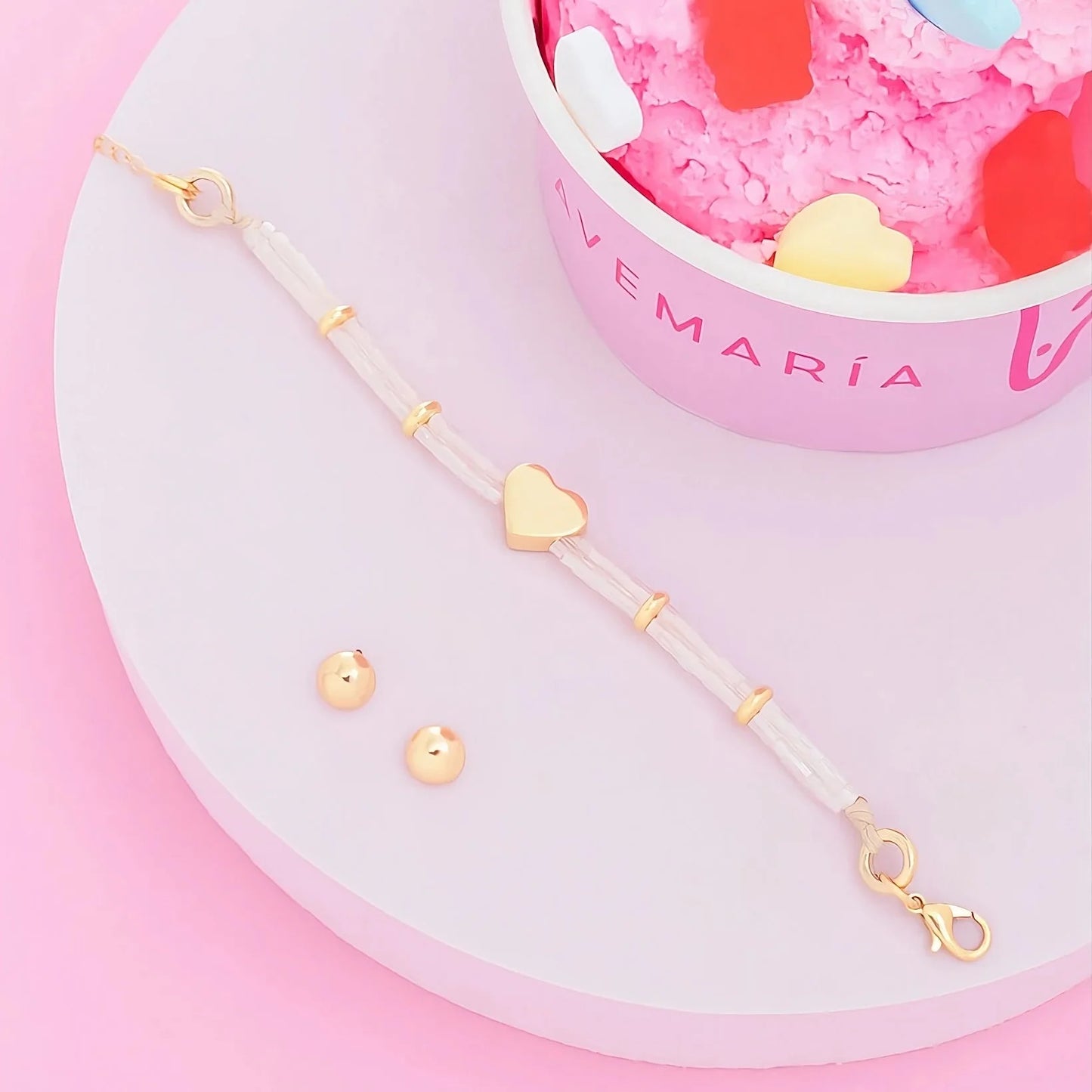 Pulsera Corazón Liso + Aretes