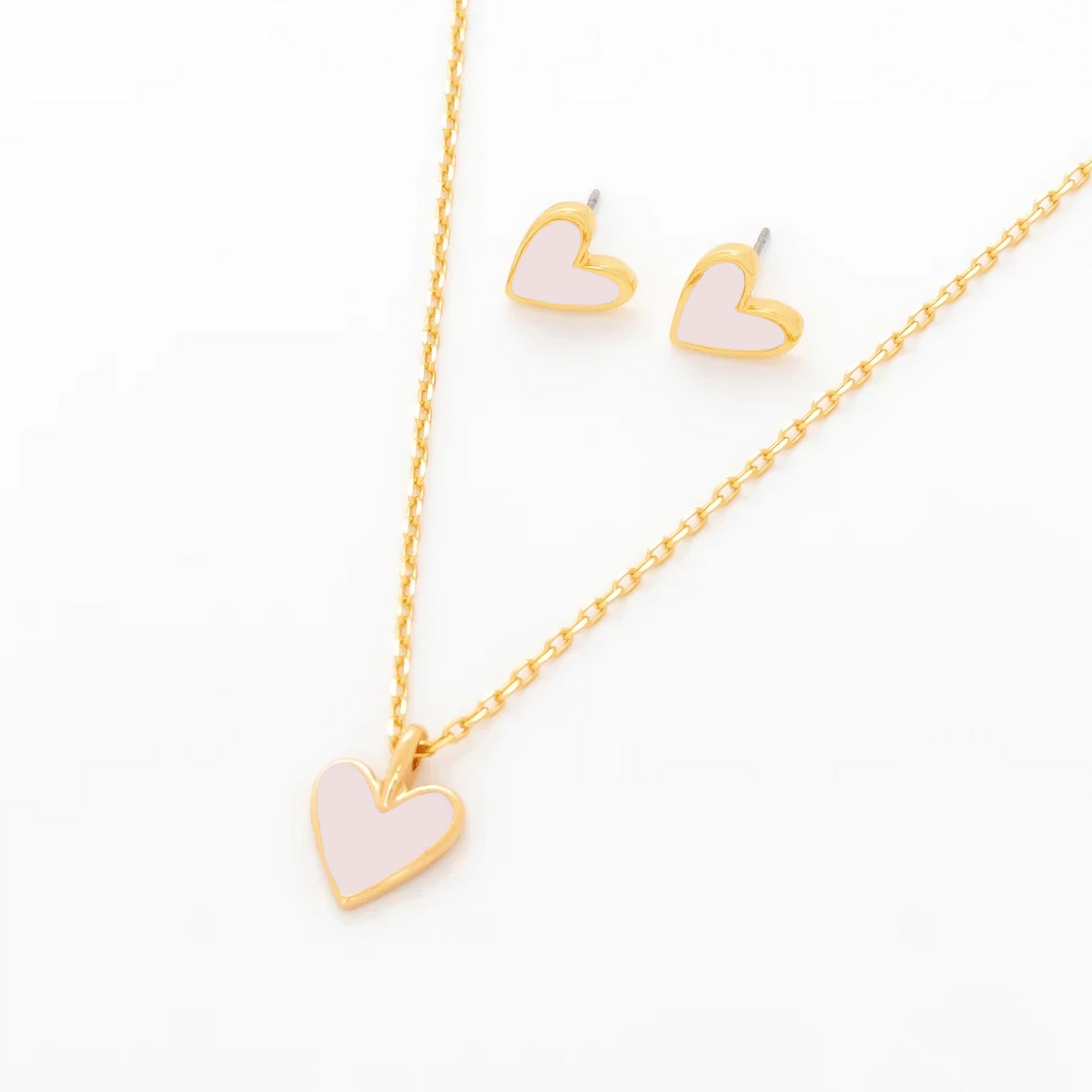 Set Cadena + Aretes Corazón Rosa Pálido