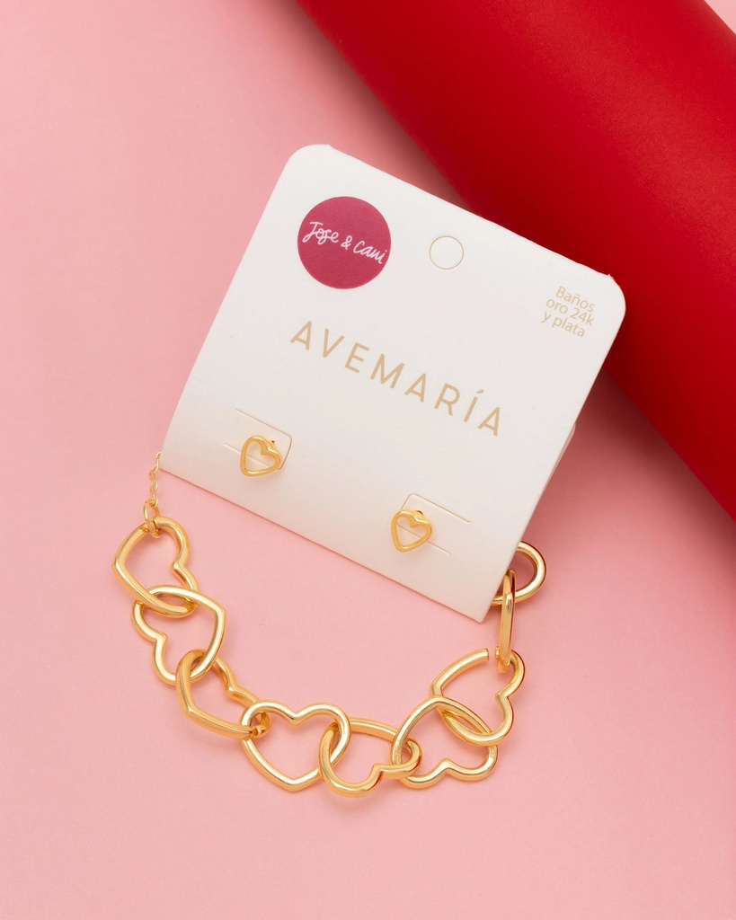 Pulsera Cadena Corazon + Aretes - 2