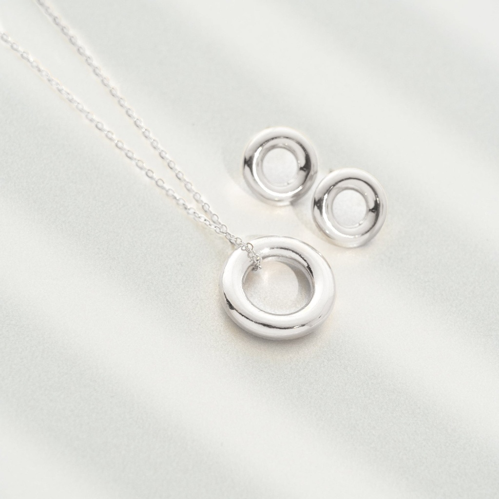 Set Collar + Aretes Circulos Plata - 2
