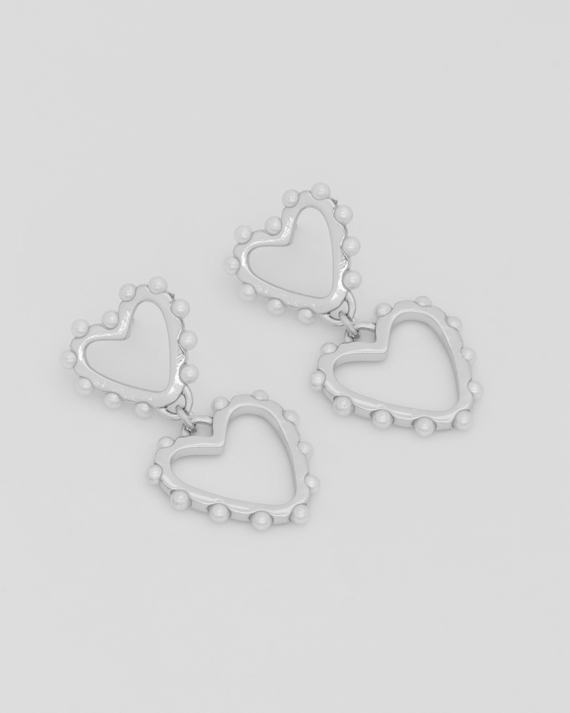 Aretes Corazón Perla Plata - 2