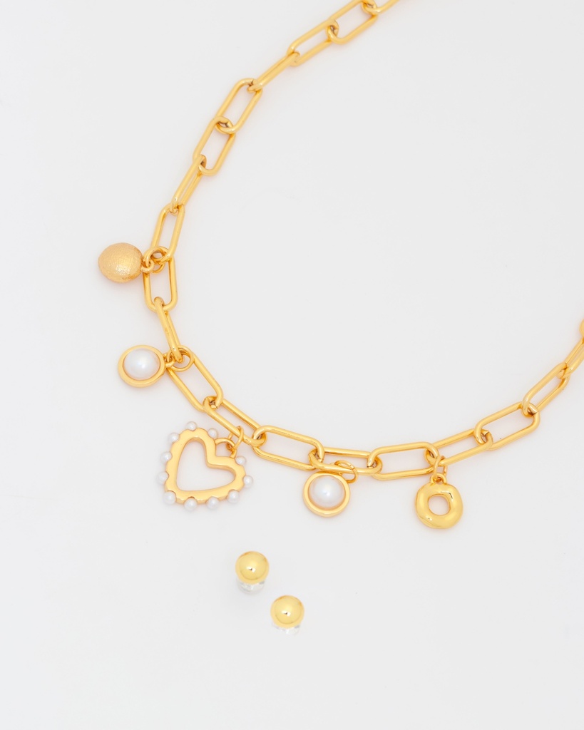 Collar Multicharms Corazón Perla + Aretes - 2