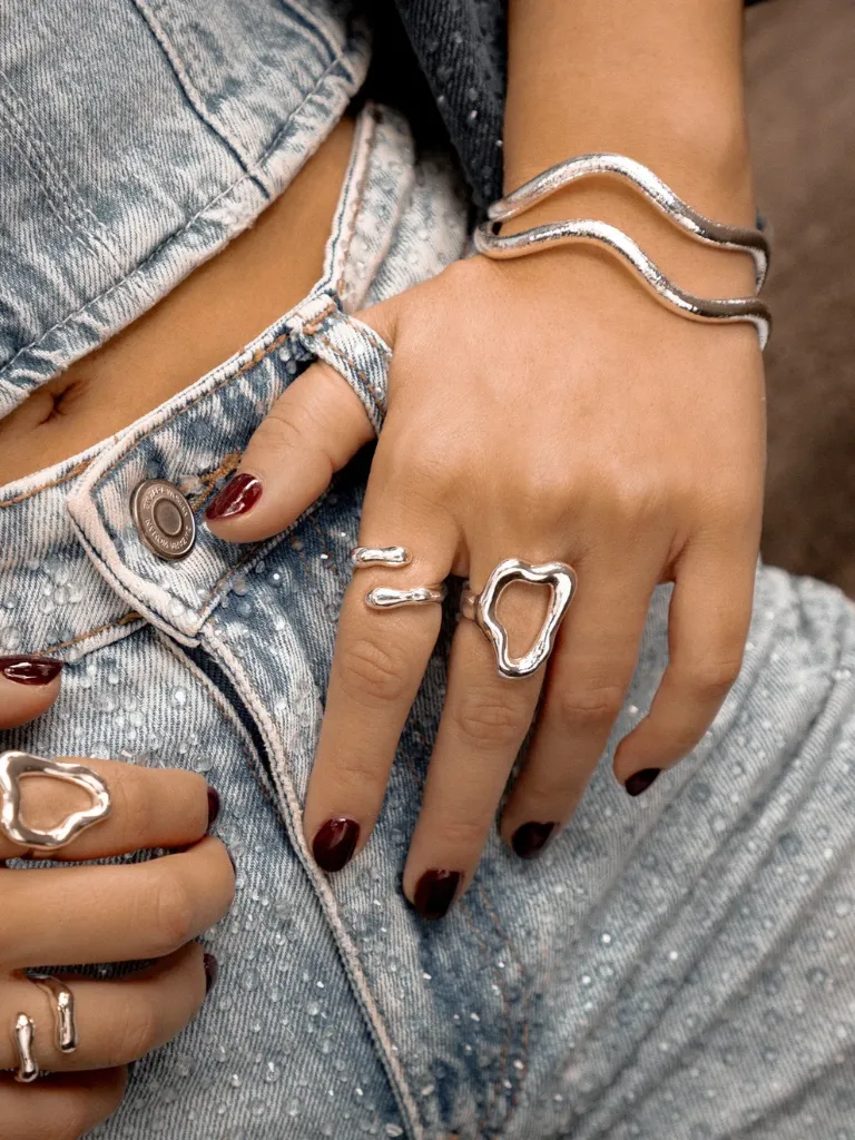 Set x2 Anillos Silueta Amorfa Plateado
