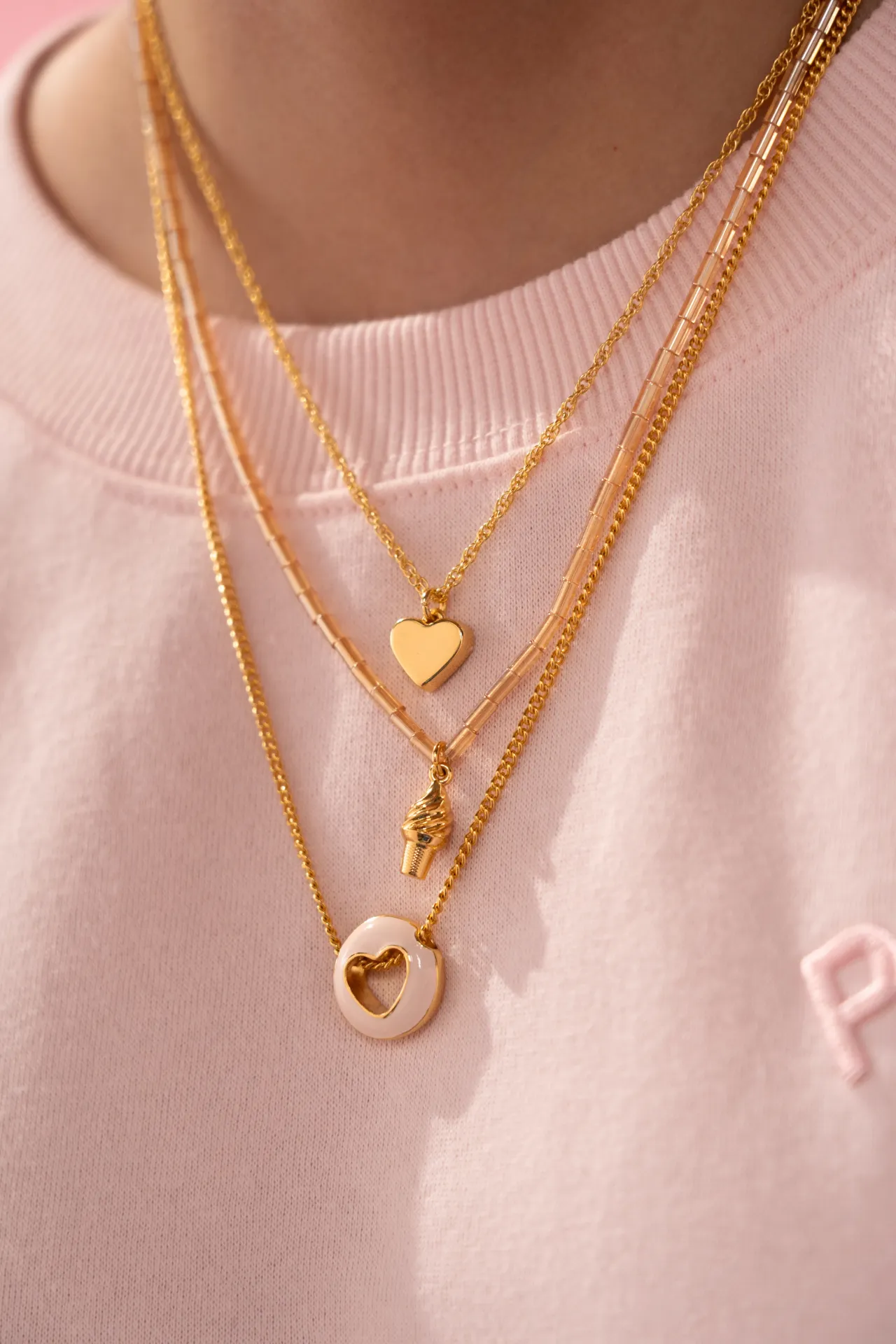 Set x2 Collar Layering Corazón Liso + Aretes
