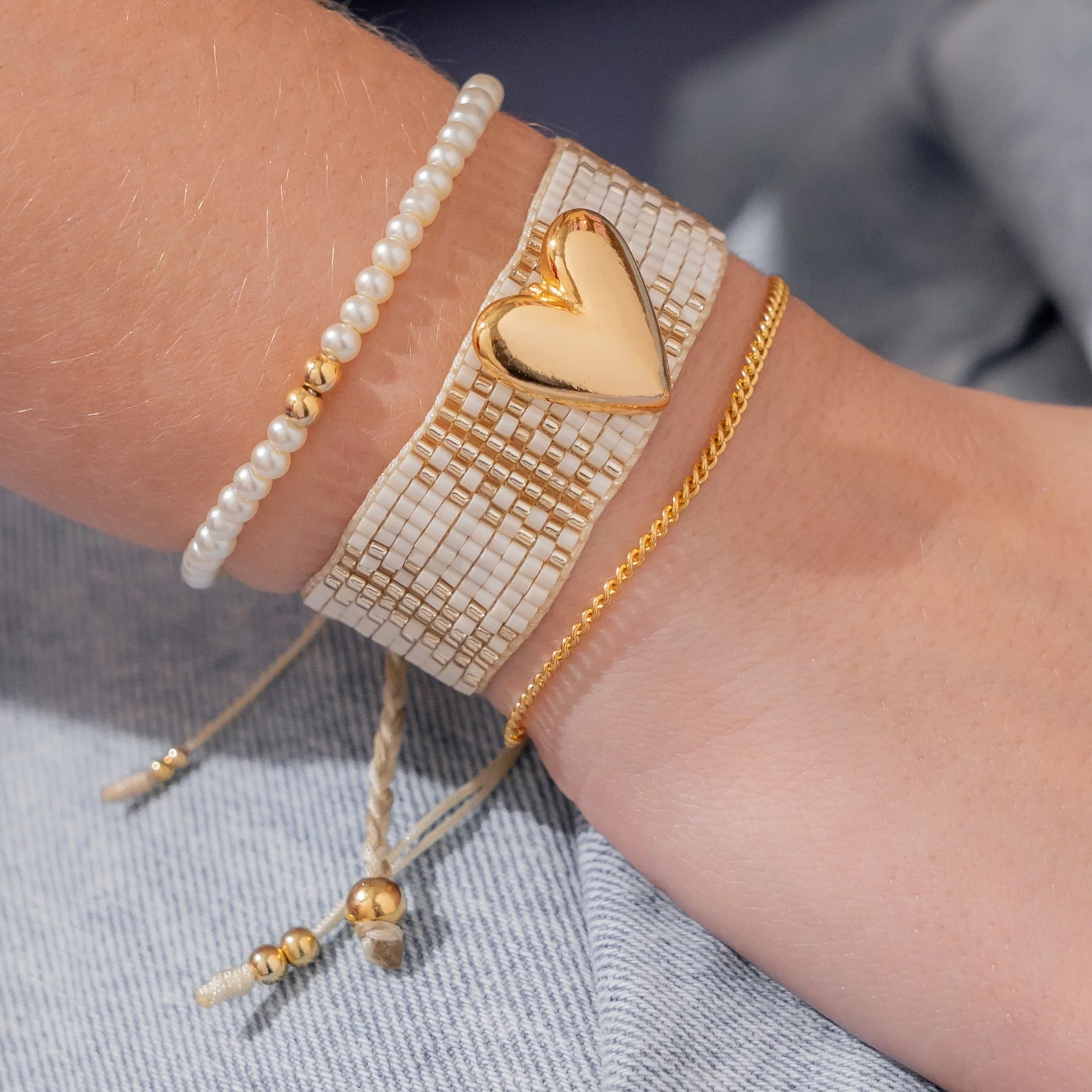 Set x 3 Pulseras Corazón Liso