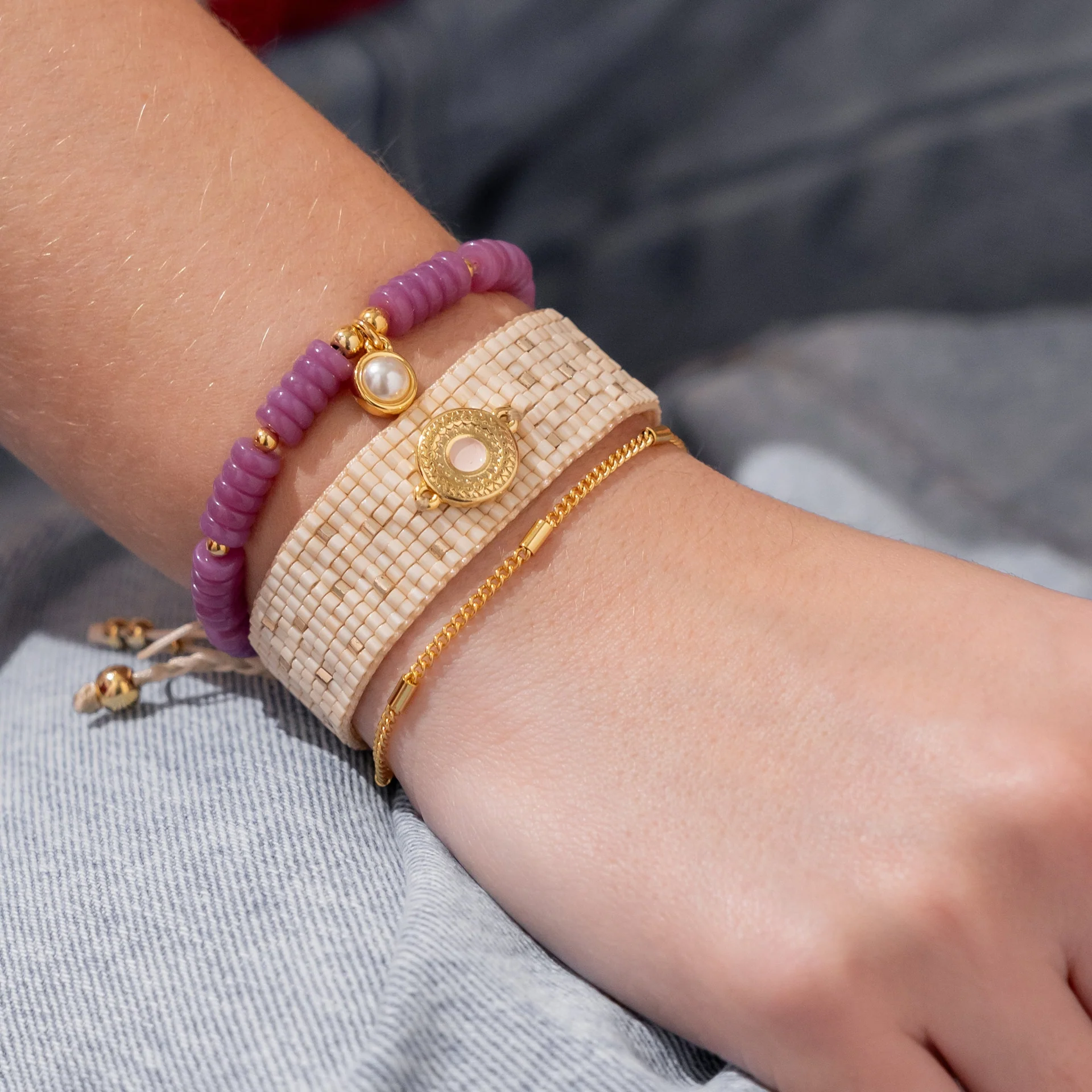 Set x 3 Pulseras Tejida perla