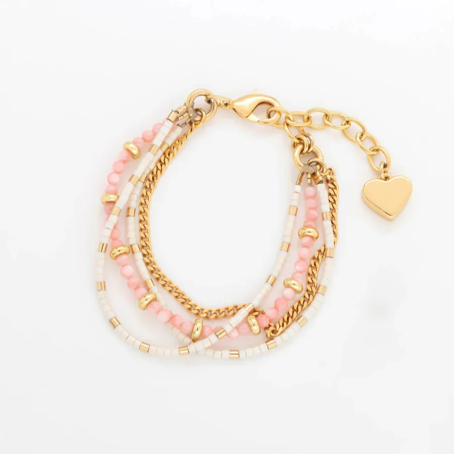 [1187] Pulsera Nacar Corazón + Aretes