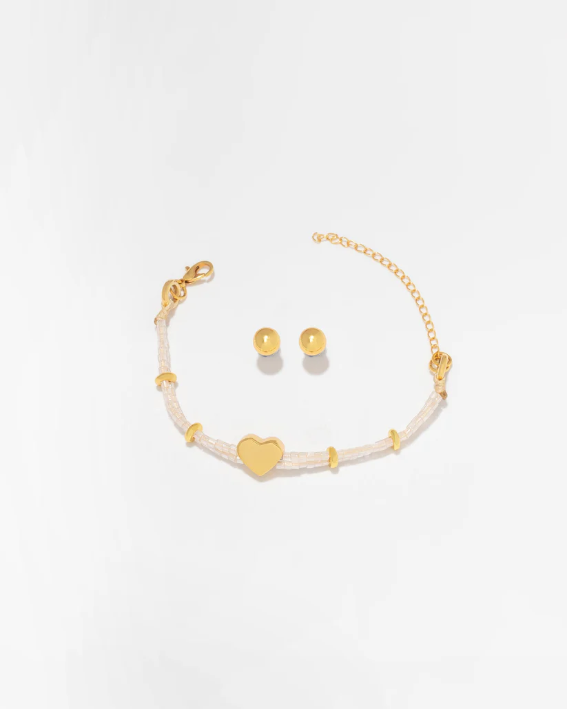 [12411] Pulsera Corazón Liso + Aretes