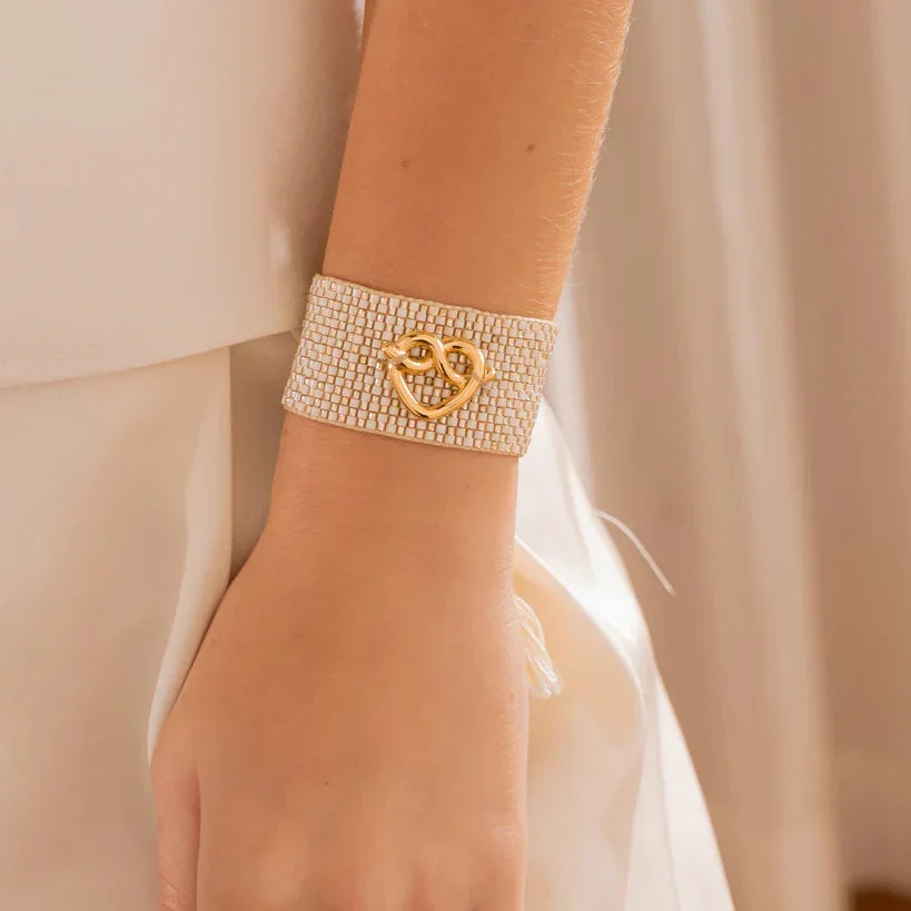 [12424] Pulsera Tejida Corazón Lazo Bold + Aretes