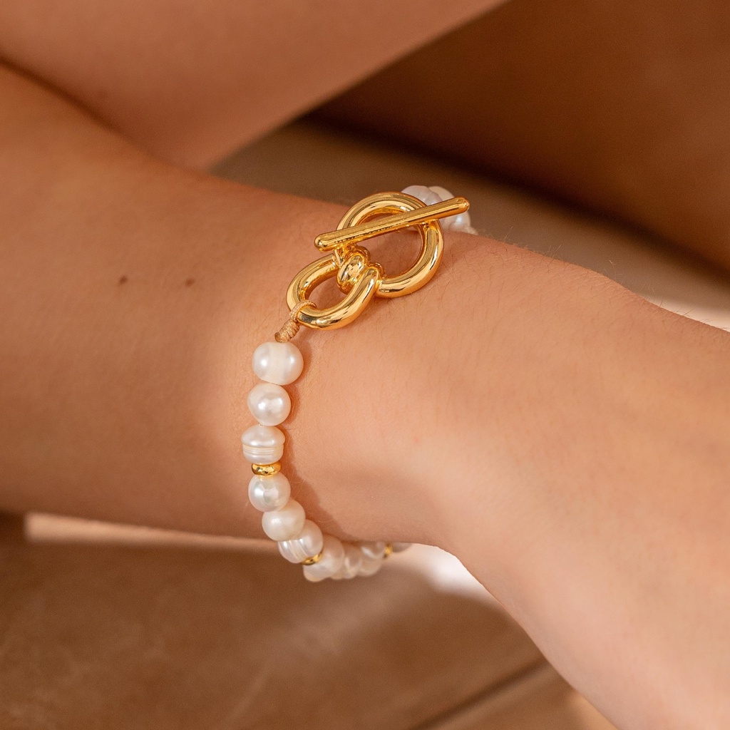 [12425] Pulsera Perla Eslabon Maxi + Aretes