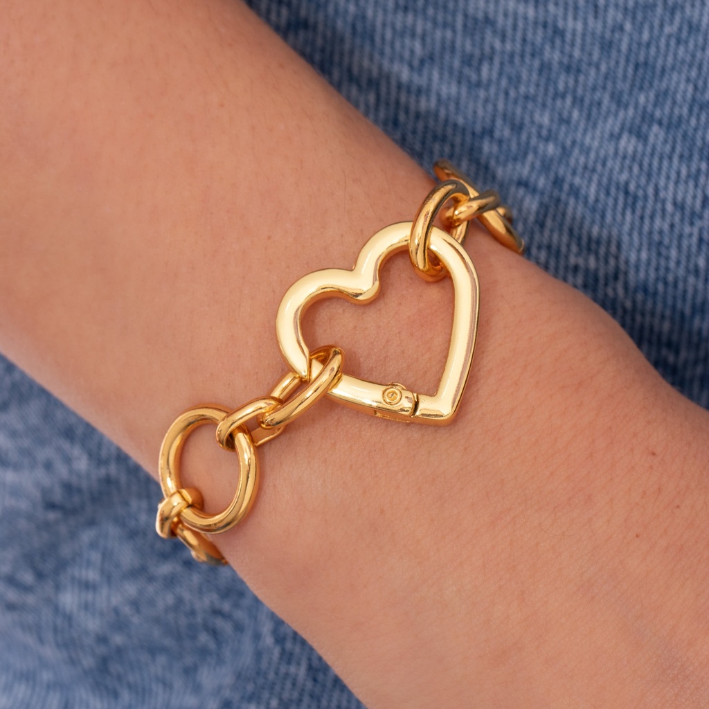 [12454] Pulsera Broche Corazón Gold + Aretes