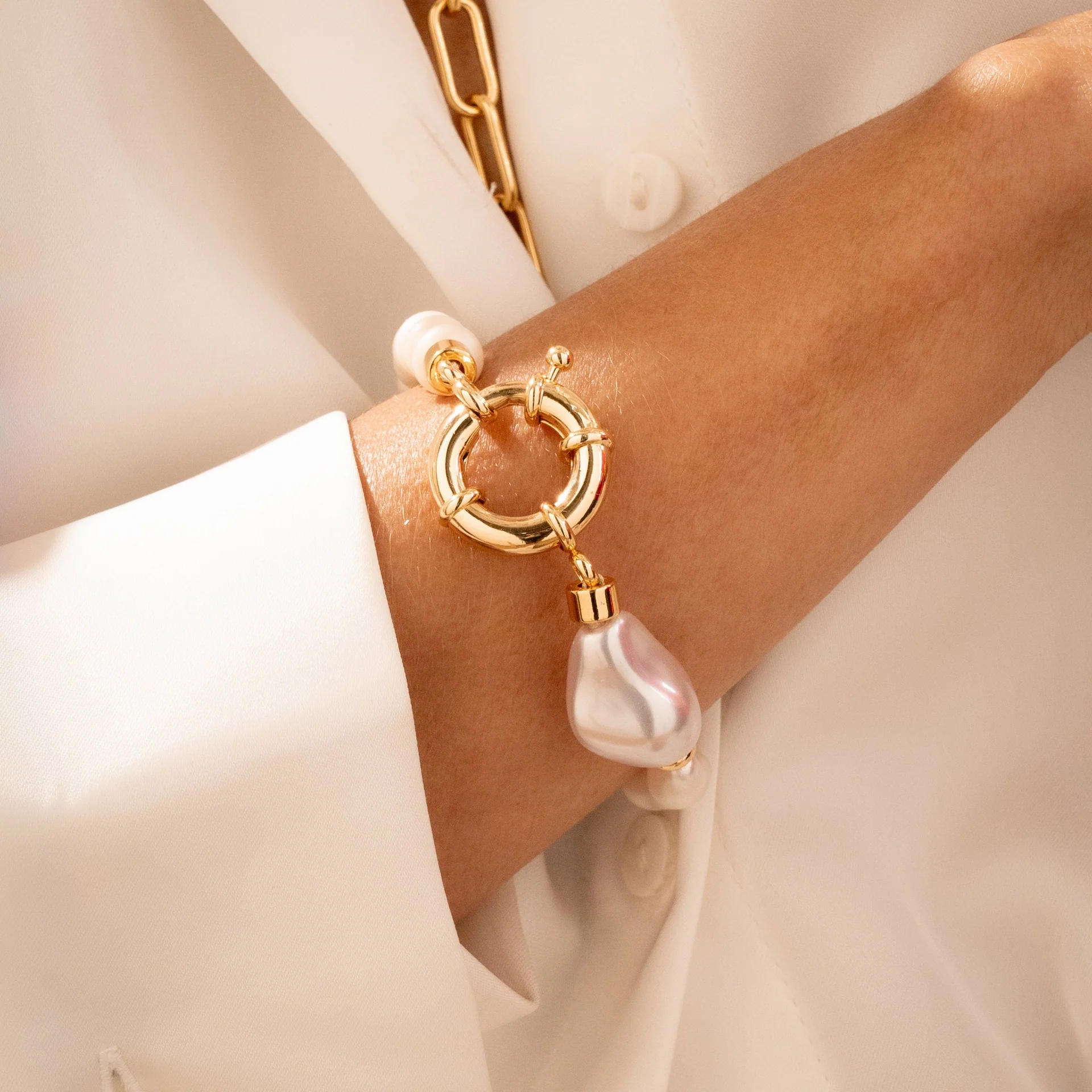Pulsera Perla Broche + Aretes