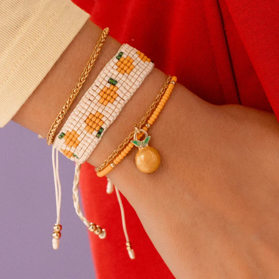 Set x4 Pulseras Tejida Naranja + Aretes