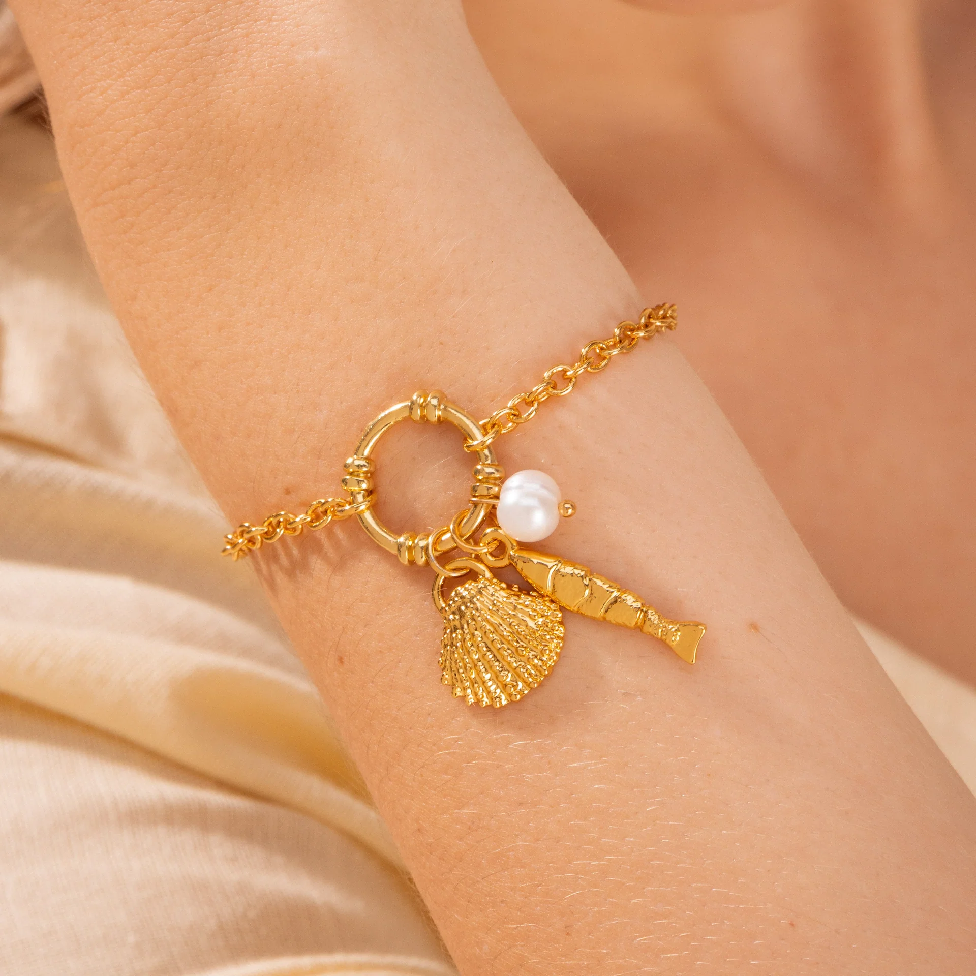 [1477] Pulsera Perla Concha + Aretes