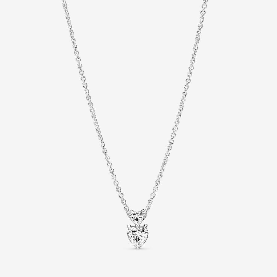 Double Heart Pendant Sparkling Collier