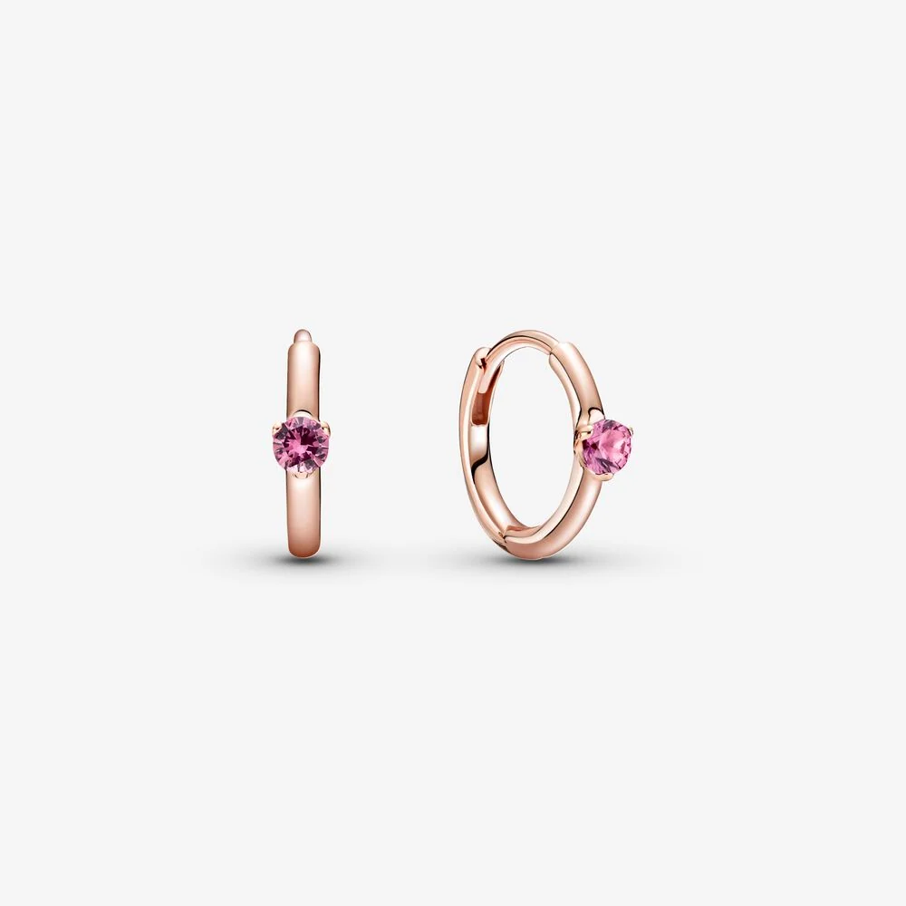 Pink Solitaire Huggie Hoop