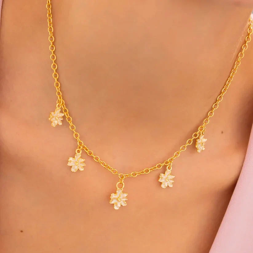 Collar Multichars Mini Flores Perladas