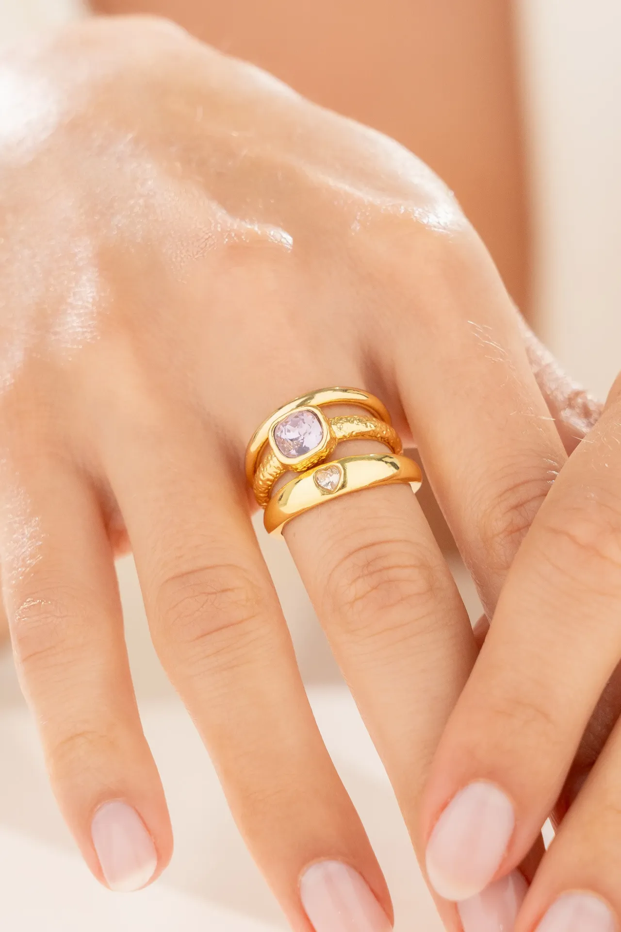Set x 3 Anillo Cristal Lila