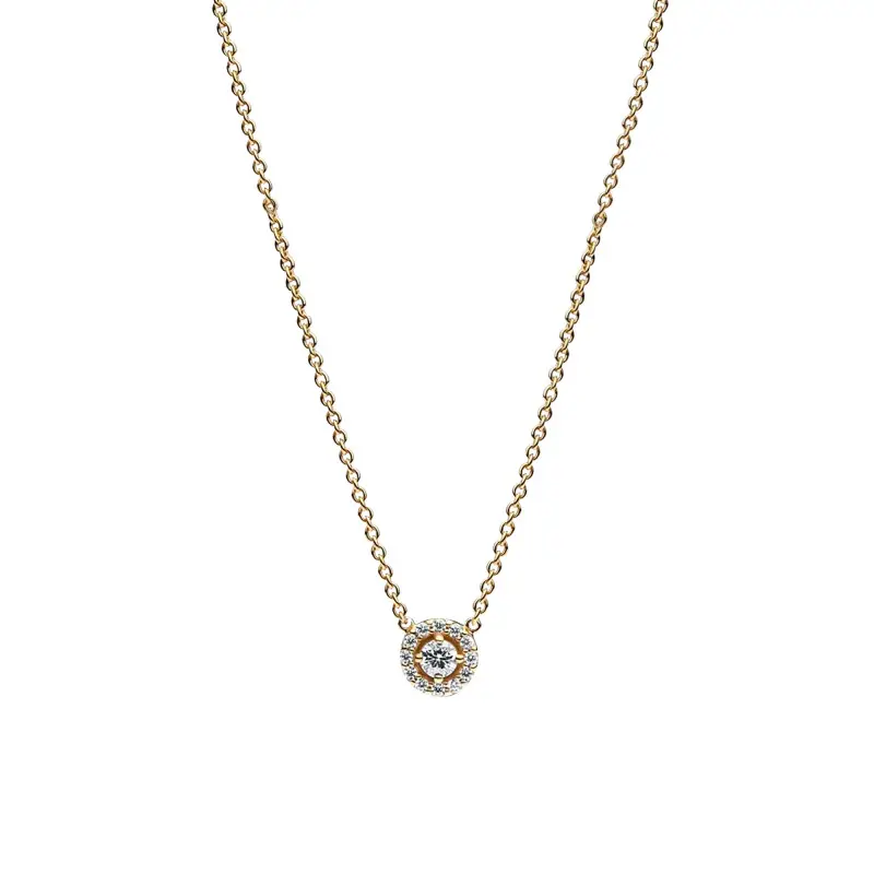 [99304] Round Pavé Halo Pendant Necklace Shine