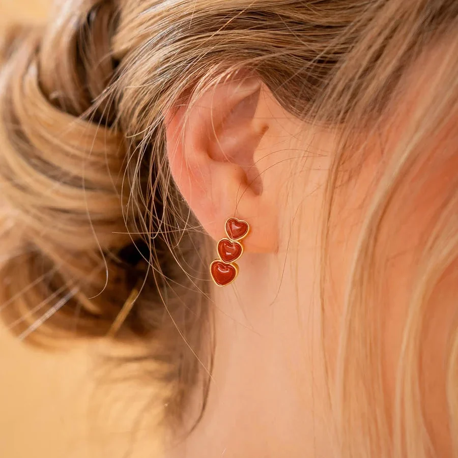 Aretes Corazón Trio Rojo