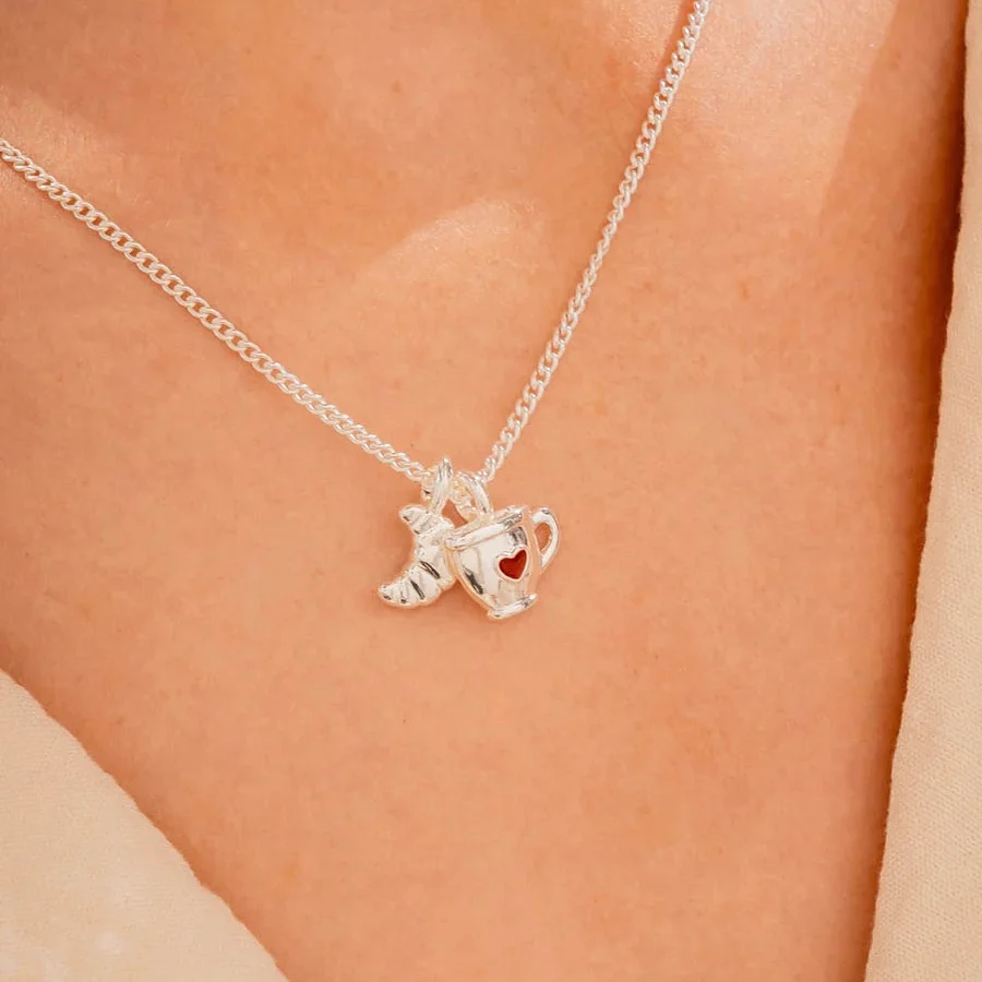 Set Collar Taza Corazón + Aretes Plata