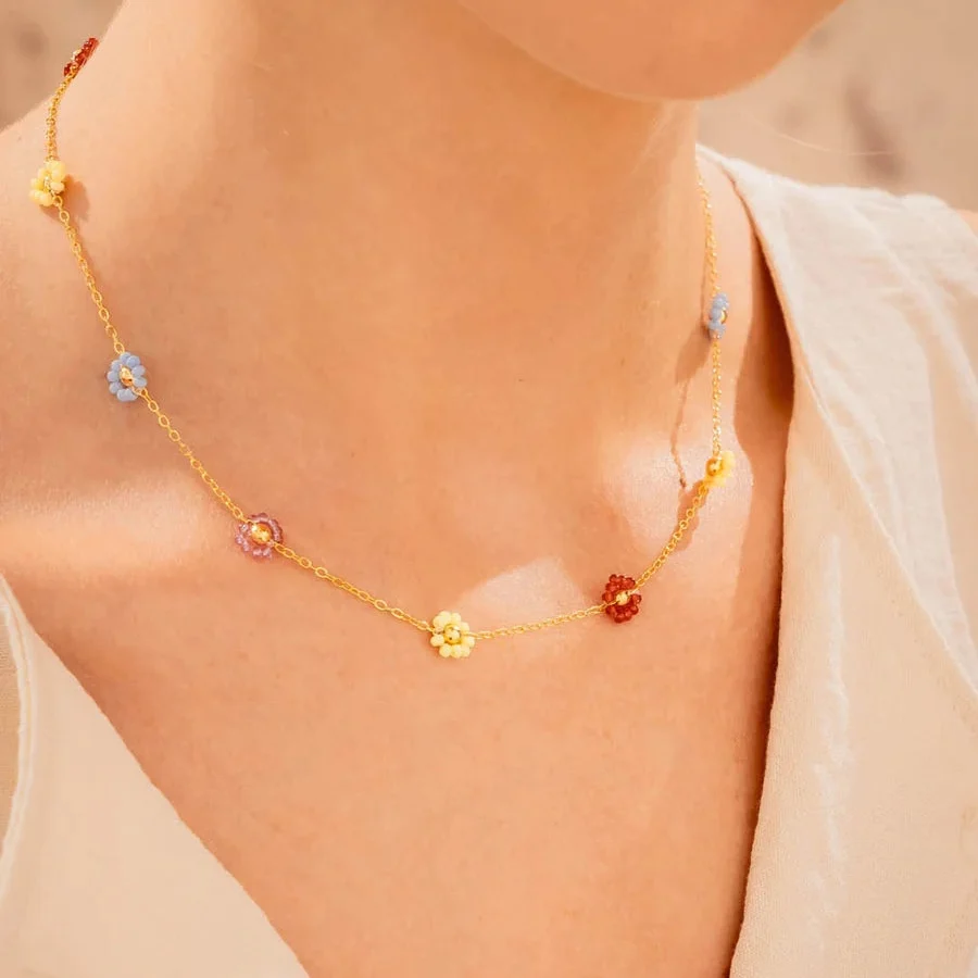Set Choker Flores Multicolor + Aretes